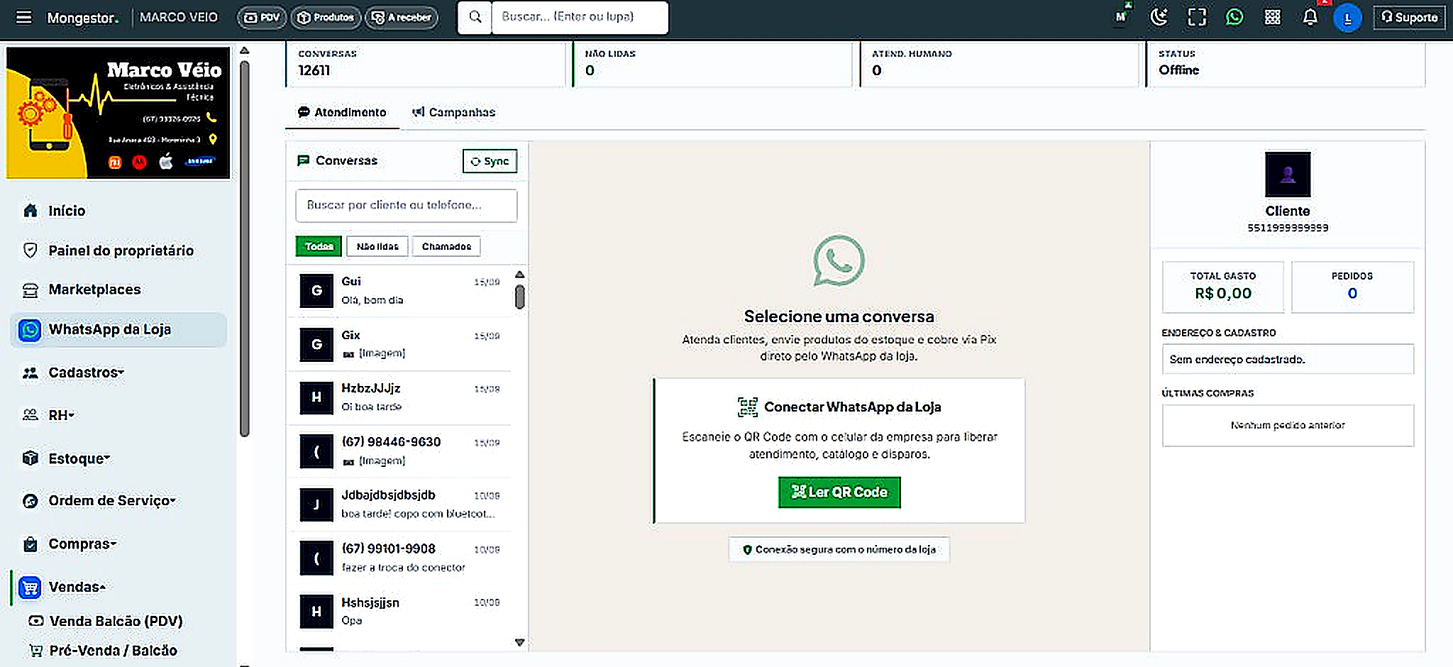 Mongestor — WhatsApp da Loja